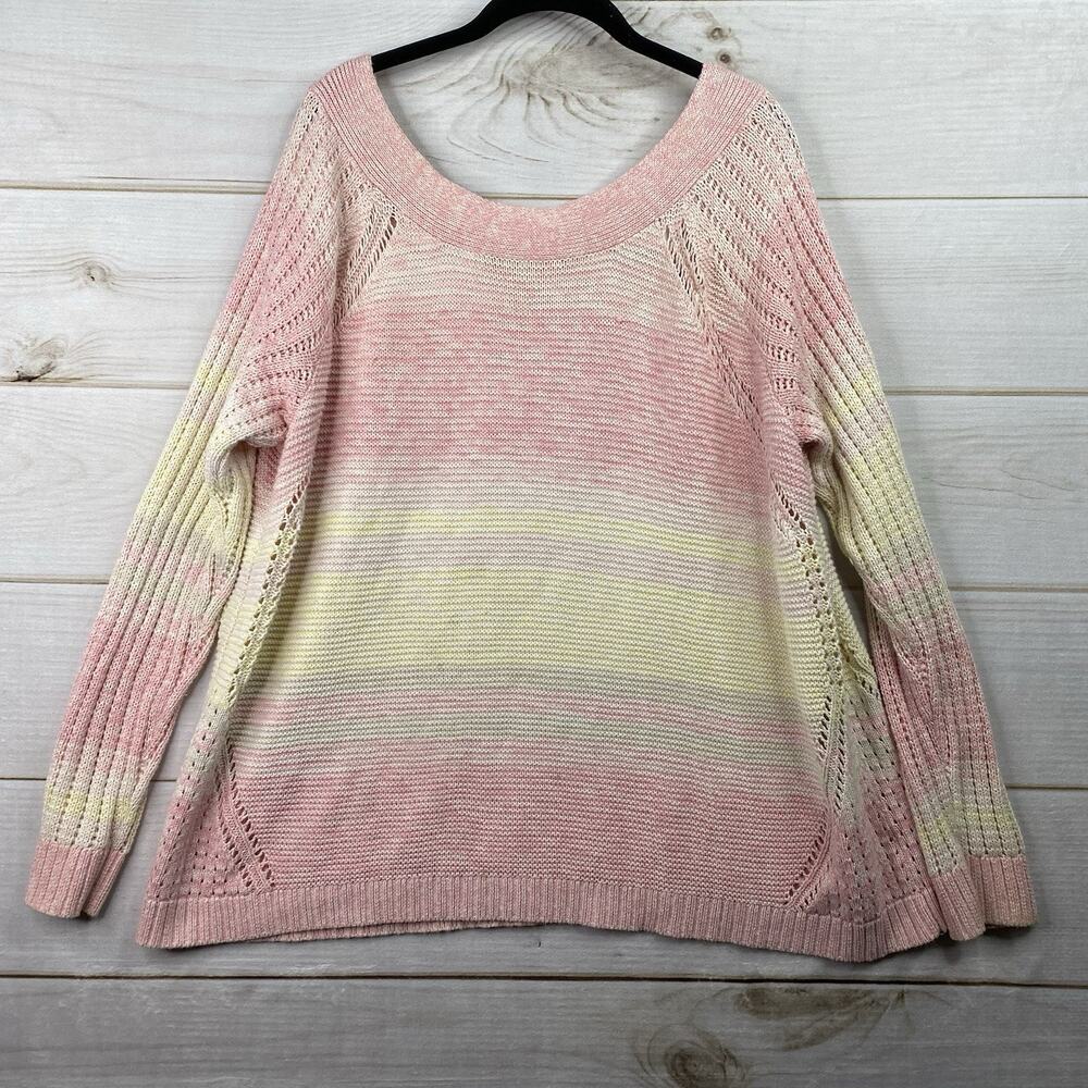 Maurices Sweater 3X Pink Ombre Colorblock Cable Knit Strappy Back Pullover Boho